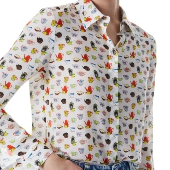 Alice + Olivia Tea Party Willa Placket Top - Picture 1 of 10